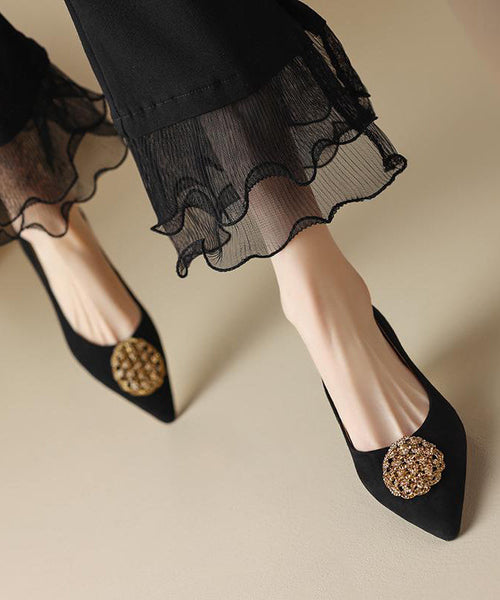 Pointed Splicing Kitten Toe High Black French Heels Suede FashionChic