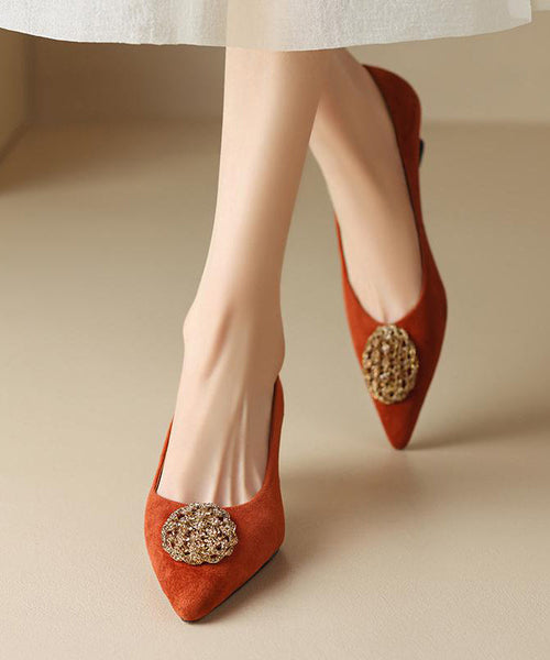 Pointed Splicing Kitten Toe High Black French Heels Suede FashionChic