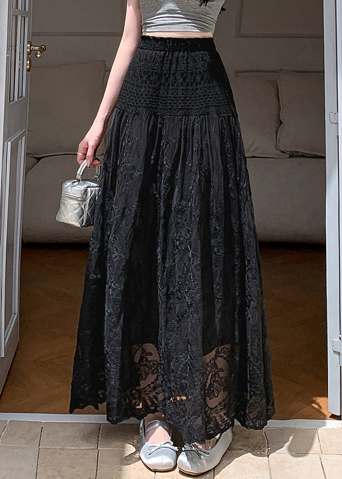 Hollow Skirts Waist Out Black Tulle Summer Elastic Lace FashionChic