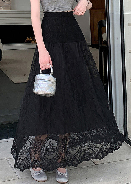 Hollow Skirts Waist Out Black Tulle Summer Elastic Lace FashionChic