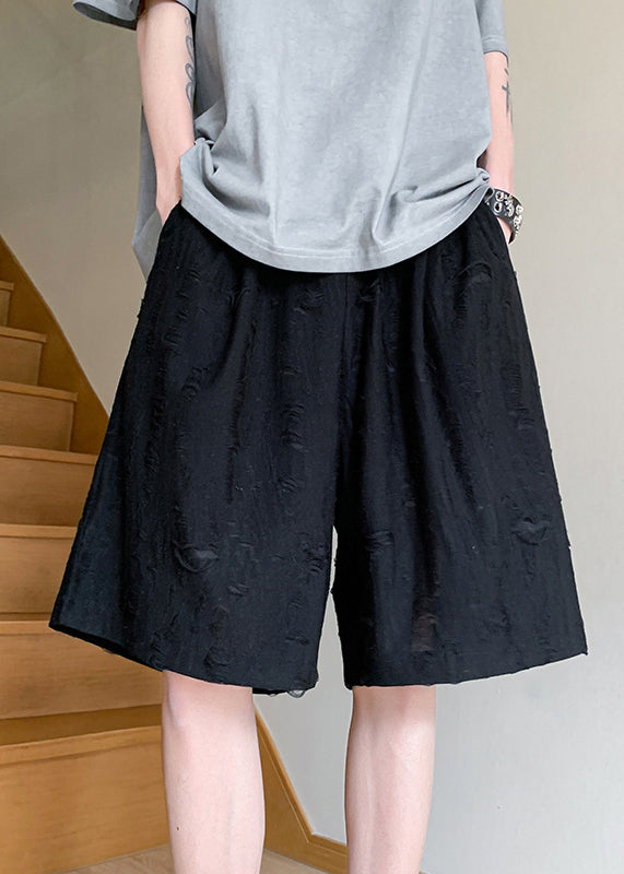 Hole Cotton Black Shorts Up Waist Men Elastic Summer Lace FashionChic