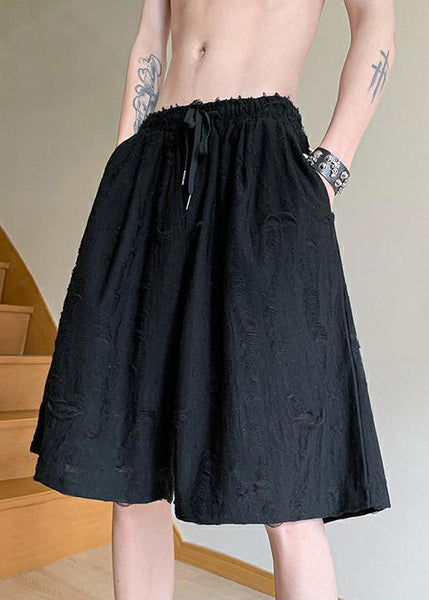 Hole Cotton Black Shorts Up Waist Men Elastic Summer Lace FashionChic