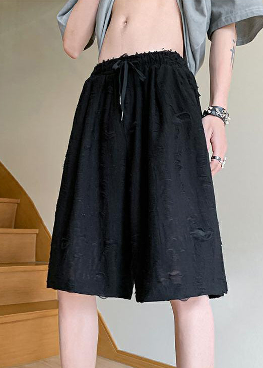 Hole Cotton Black Shorts Up Waist Men Elastic Summer Lace FashionChic