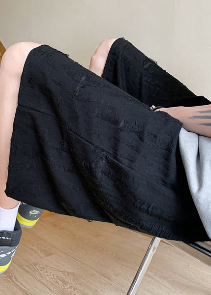 Hole Cotton Black Shorts Up Waist Men Elastic Summer Lace FashionChic