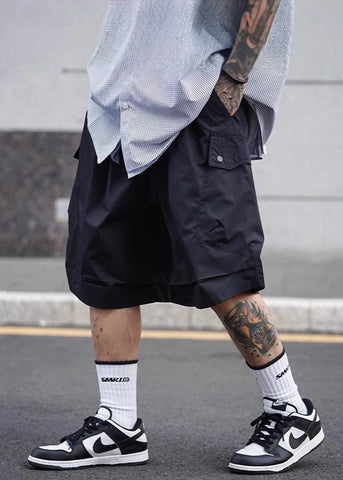 Lace Men Shorts Elastic Summer Waist Up Cotton Black Solid FashionChic