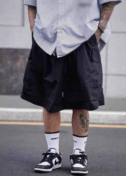 Lace Men Shorts Elastic Summer Waist Up Cotton Black Solid FashionChic