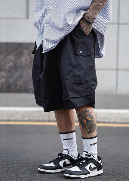 Lace Men Shorts Elastic Summer Waist Up Cotton Black Solid FashionChic