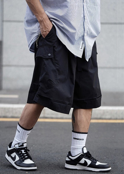 Lace Men Shorts Elastic Summer Waist Up Cotton Black Solid FashionChic