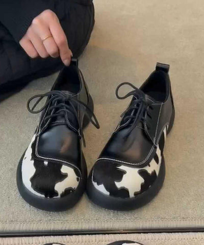 Women Black Up Loafers Splicing Lace Platform For FashionChic