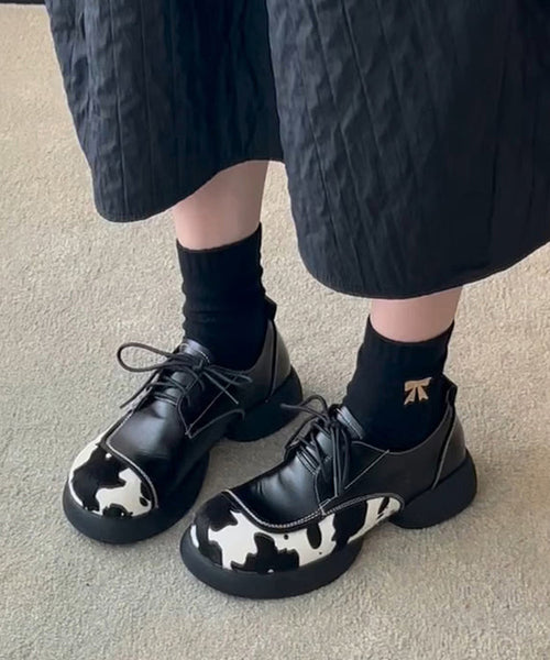 Women Black Up Loafers Splicing Lace Platform For FashionChic