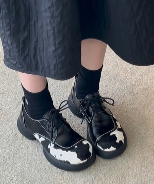 Women Black Up Loafers Splicing Lace Platform For FashionChic