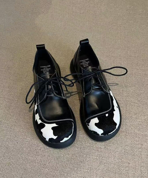 Women Black Up Loafers Splicing Lace Platform For FashionChic