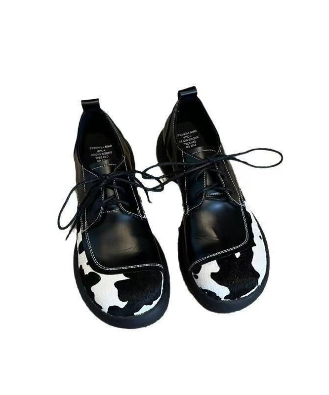 Women Black Up Loafers Splicing Lace Platform For FashionChic