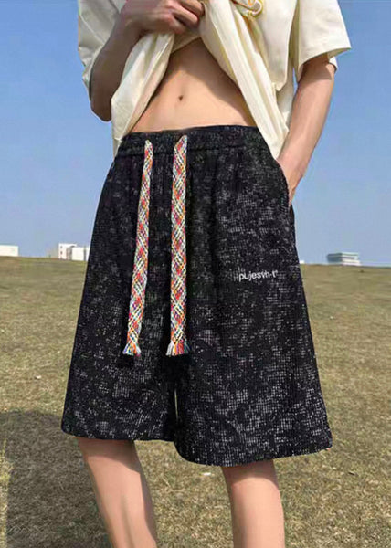 Pockets Letter Dye Tie Black Summer Men Cotton Shorts FashionChic