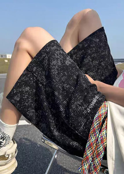 Pockets Letter Dye Tie Black Summer Men Cotton Shorts FashionChic