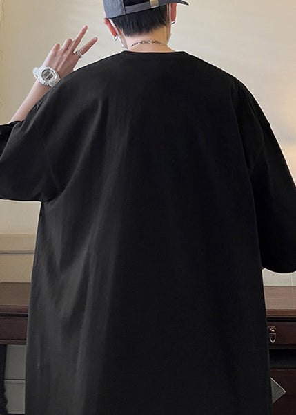 Black Print Letter Mens O Neck Loose Cotton T Shirts Summer FashionChic