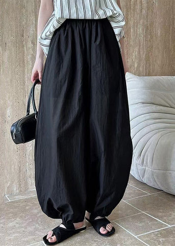 Pants Cotton Black Waist Lantern Elastic Summer Loose FashionChic