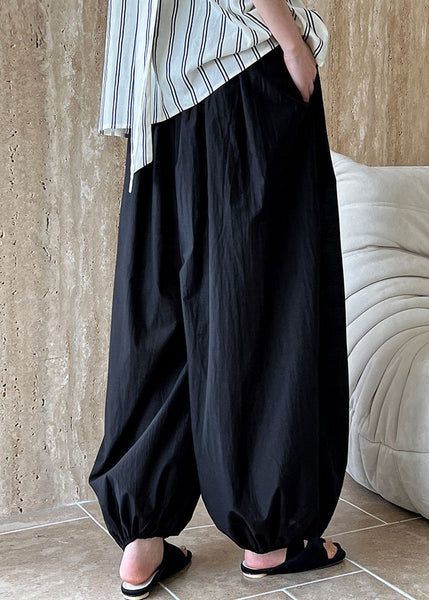 Pants Cotton Black Waist Lantern Elastic Summer Loose FashionChic