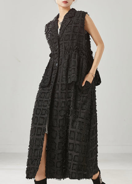 Black Loose Cotton Long Vests Tasseled Spring YU1004 Ada Fashion