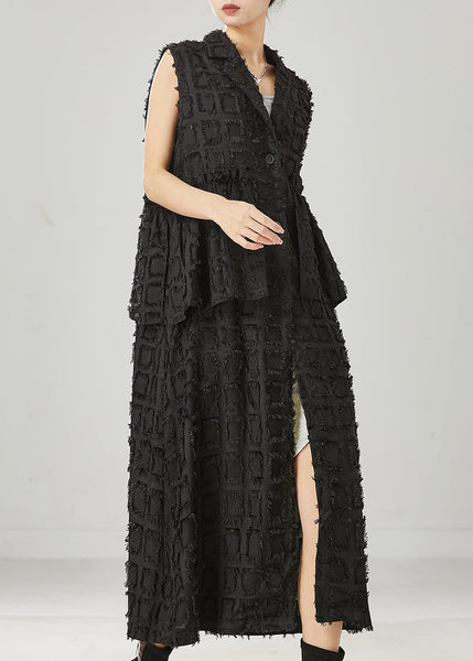 Black Loose Cotton Long Vests Tasseled Spring YU1004 Ada Fashion