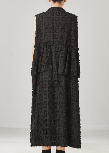 Black Loose Cotton Long Vests Tasseled Spring YU1004 Ada Fashion