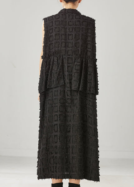 Black Loose Cotton Long Vests Tasseled Spring YU1004 Ada Fashion