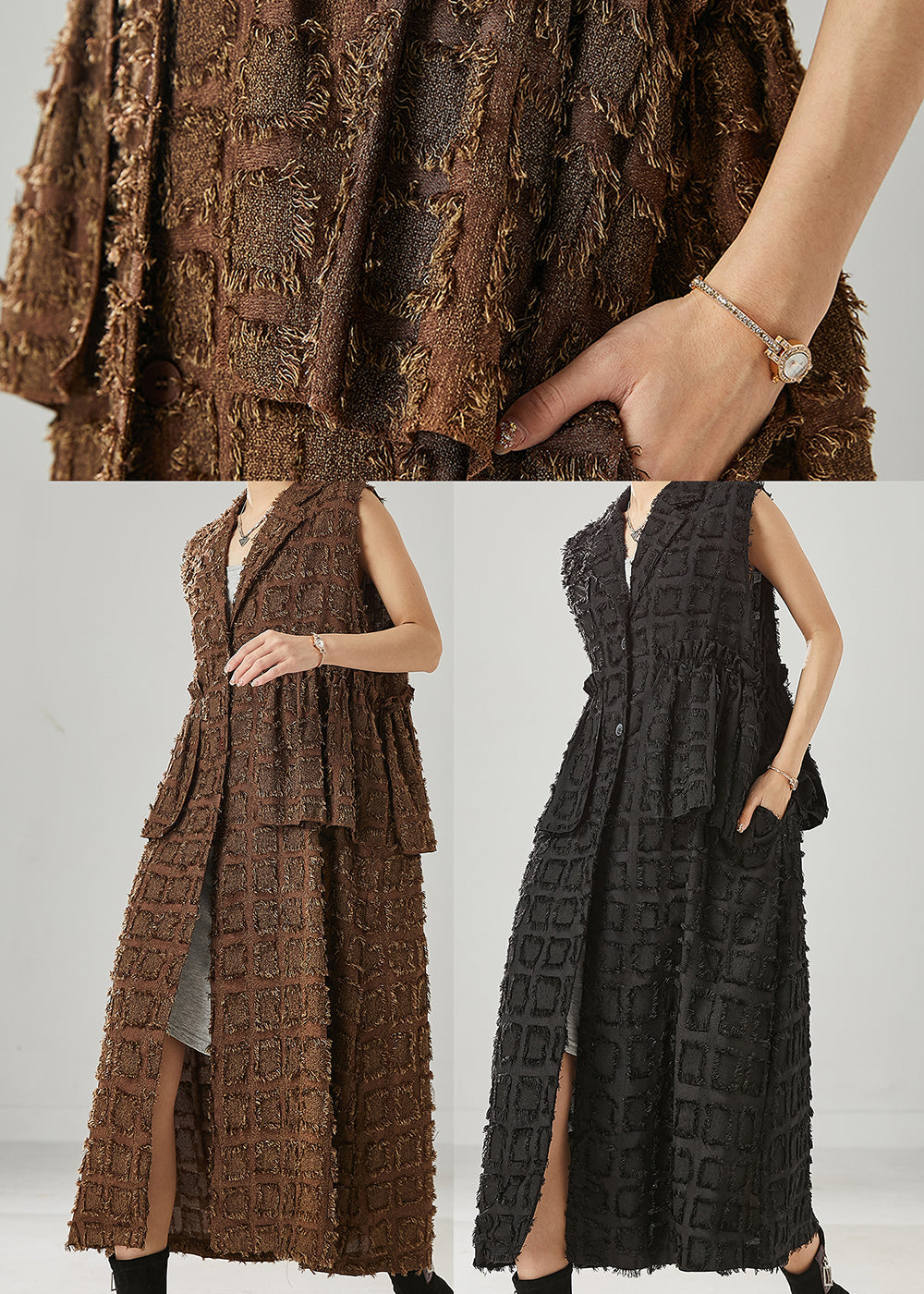 Black Loose Cotton Long Vests Tasseled Spring YU1004 Ada Fashion