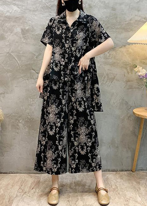 Black Low High Design Cotton Two-Piece Set Peter Pan Collar Short Sleeve AU1057 MZF-240903