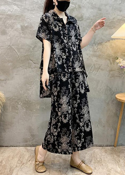 Black Low High Design Cotton Two-Piece Set Peter Pan Collar Short Sleeve AU1057 MZF-240903