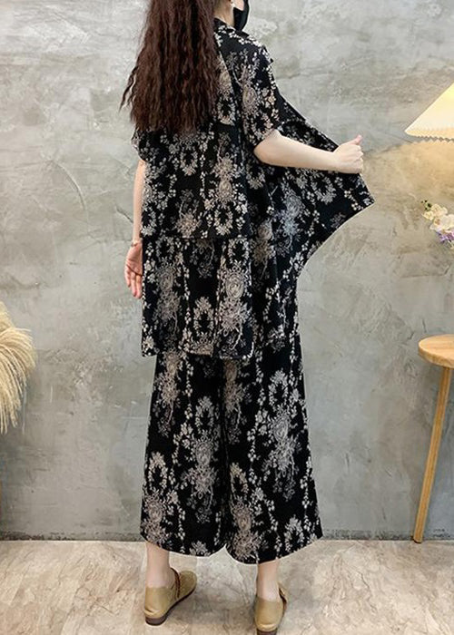 Black Low High Design Cotton Two-Piece Set Peter Pan Collar Short Sleeve AU1057 MZF-240903