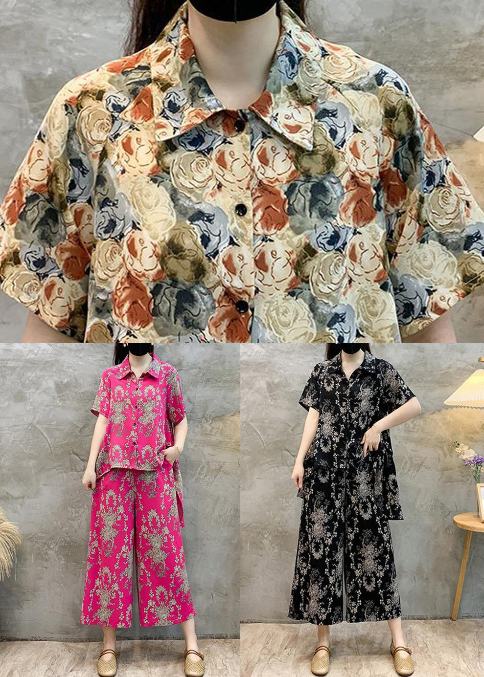 Black Low High Design Cotton Two-Piece Set Peter Pan Collar Short Sleeve AU1057 MZF-240903