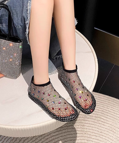 Multi Black Chic Zircon Boots Mesh Splicing Breathable FashionChic