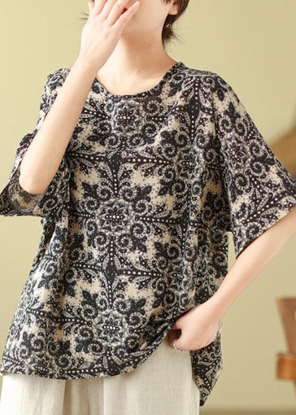 Patchwork Top Black Short O-Neck Sleeve FashionChic