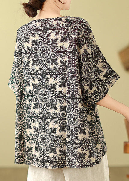 Patchwork Top Black Short O-Neck Sleeve FashionChic