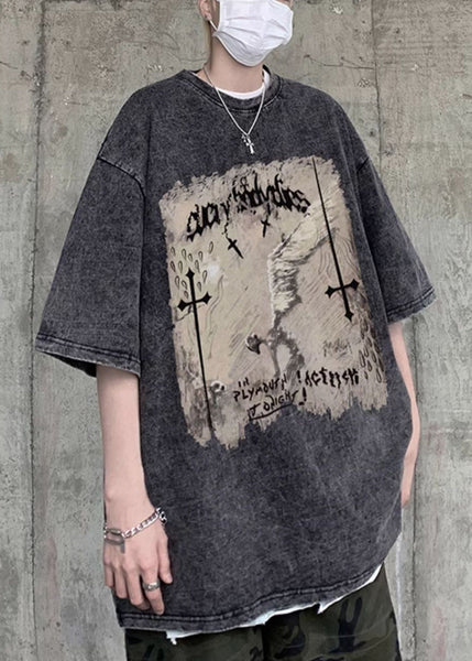 O Black T Cotton Graphic Mens Shirts Neck Design Original Half FashionChic