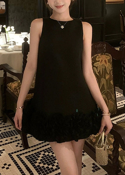 Dresses Cotton Neck Black Solid Original Summer O Design Mini FashionChic