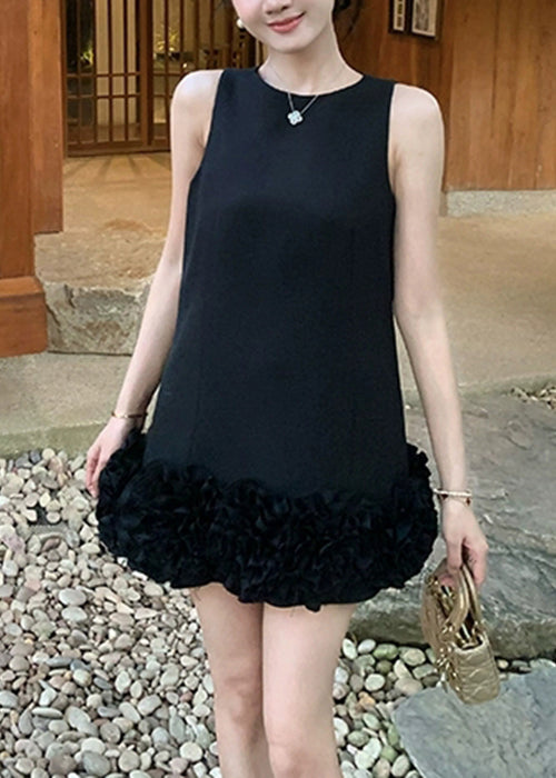 Dresses Cotton Neck Black Solid Original Summer O Design Mini FashionChic
