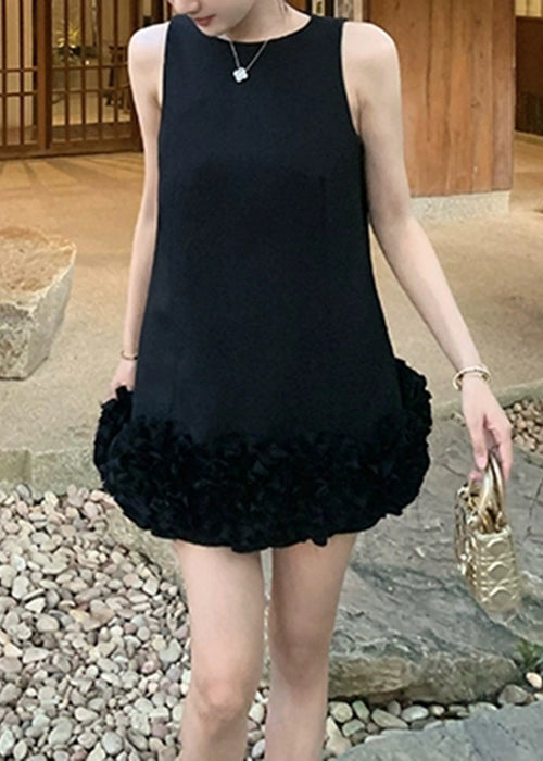 Dresses Cotton Neck Black Solid Original Summer O Design Mini FashionChic