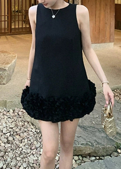 Dresses Cotton Neck Black Solid Original Summer O Design Mini FashionChic