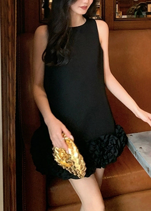 Dresses Cotton Neck Black Solid Original Summer O Design Mini FashionChic