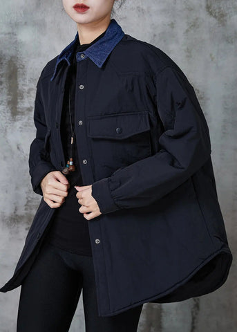 Black Patchwork Fine Cotton Filled Coat Outwear Peter Pan Collar Spring Ada Fashion