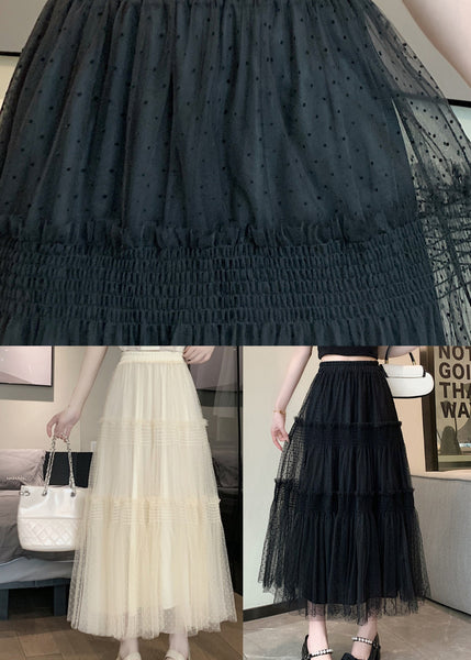 Black Patchwork Italian Tulle Skirt Ruffled Elastic Waist Spring QQ1059 Ada Fashion