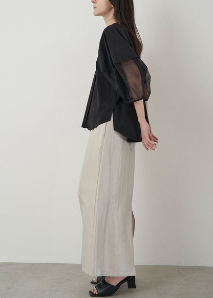 Black Sleeve Oversized Shirt Patchwork Organza Puff FashionChic