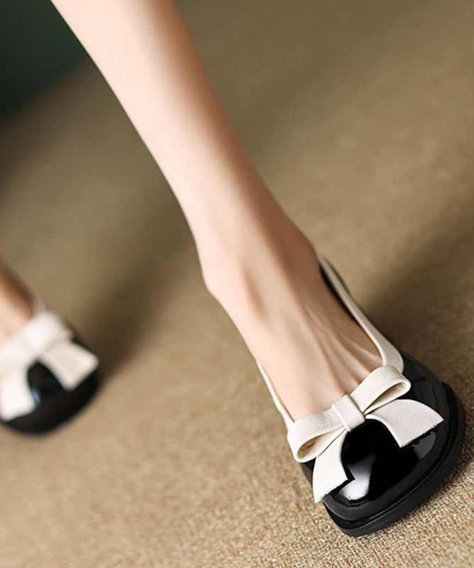 Black Penny Loafers Chunky Faux Leather Soft Splicing Bow WT032 shoe-GGX241030