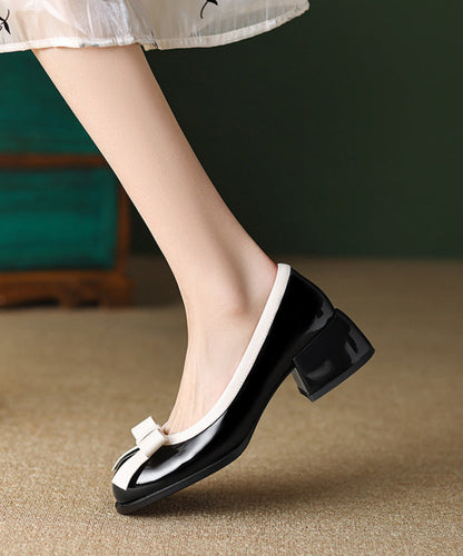 Black Penny Loafers Chunky Faux Leather Soft Splicing Bow WT032 shoe-GGX241030