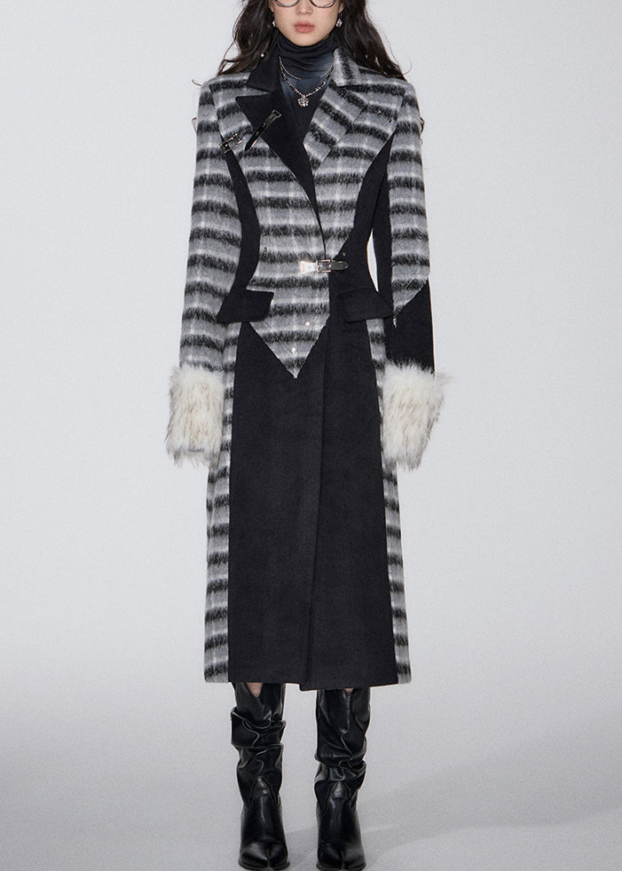 Black Plaid Patchwork Woolen Peter Pan Collar Winter WY015 OM-OL241106