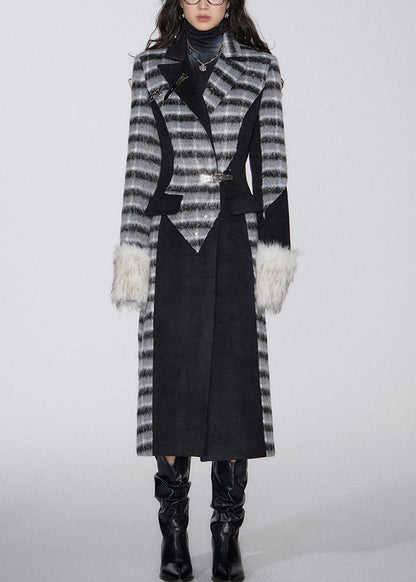 Black Plaid Patchwork Woolen Peter Pan Collar Winter WY015 OM-OL241106