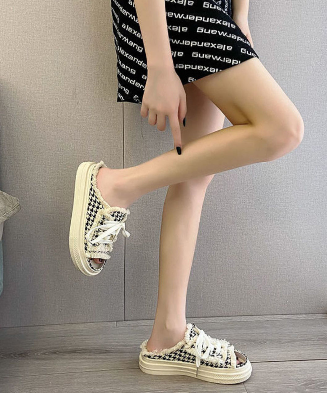 Black Platform Casual Splicing Tassel Lace Up Slide Sandals JJ033 Shoe-LT240609