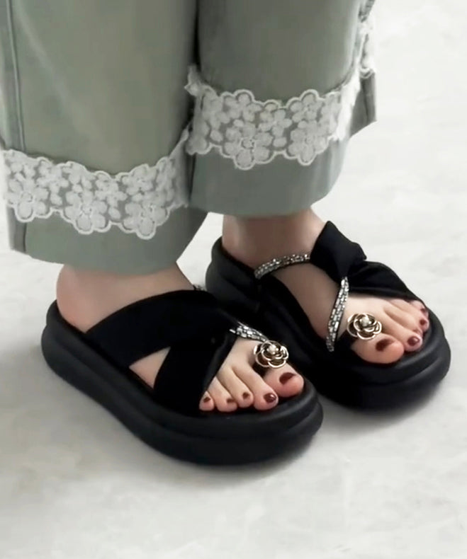 Black Platform Faux Leather Beautiful Hollow Out Slide Sandals OI055 shoe-LT240801