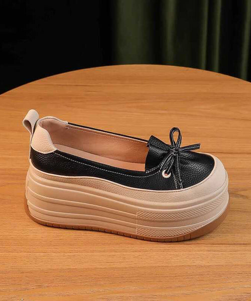 Shoes Leather Platform Splicing Black Unique Faux FashionChic